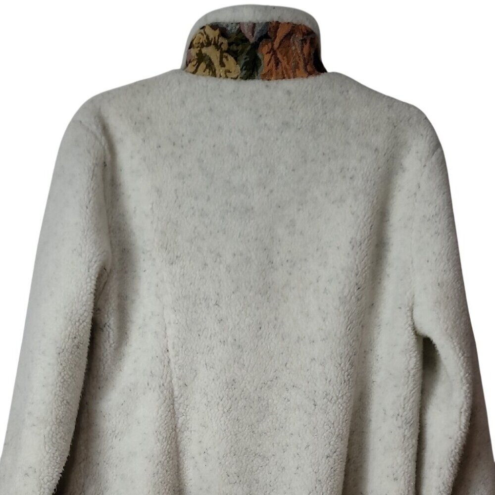 Orvis Womens White Sherpa Button-Up Jacket W/ Tapestry Trim Pockets Size M Polye - Picture 12 of 13